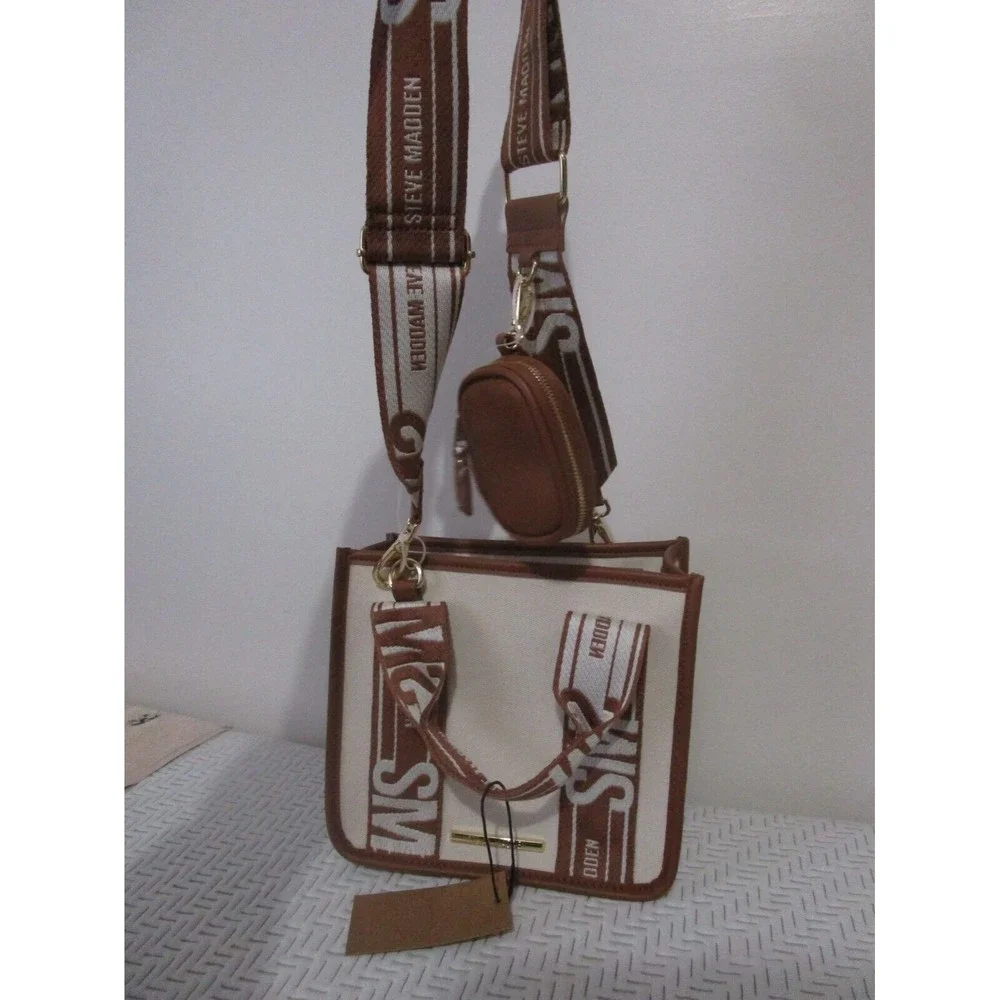 NWT Steve Madden Viral Tik Tok Bag Purse Bwebber Canvas Creme Brown - Picture 3 of 15